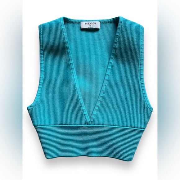 Babaton Carlotta Sculpt Knit Deep V Neck Tank Compressive XS Aqua EUC - Picture 2 of 15